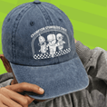 Load image into Gallery viewer, Blue denim cap with Stumble Guys graphic design and text held by a person against a green background