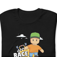 Load image into Gallery viewer, Black t-shirt with a cartoon character and 'RACE' text on a white background