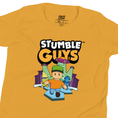 Load image into Gallery viewer, Yellow t-shirt with 'Stumble Guys' graphic design on a white background