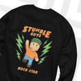 Load image into Gallery viewer, Black sweatshirt with 'Stumble Guys Rock Star' graphic design on a white background