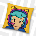 Load image into Gallery viewer, Gamer Pillow wearing headphones on a yellow background

