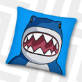 Load image into Gallery viewer, Megalodon pillow with a blue background

