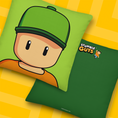 Load image into Gallery viewer, Mr. Stumble pillow and 'Stumble Guys' logo on a yellow checkered background
