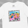 Load image into Gallery viewer, White t-shirt with 'Stumble Guys' graphic and text on a gray background
