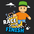 Load image into Gallery viewer, Cartoon character in an orange shirt and green cap with 'Race to the Finish' text on a black background

