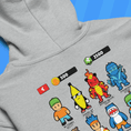 Load image into Gallery viewer, Gray hoodie with Stumble Guys Character on a blue background
