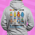 Load image into Gallery viewer, Gray hoodie with 'Stumble Guys' character designs and score display on a pink background
