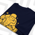 Load image into Gallery viewer, Navy blue t-shirt with yellow Stumble Guys graphic design on a white background
