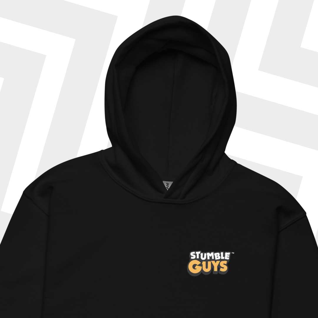 Black hoodie with 'Stumble Guys' logo on a white background