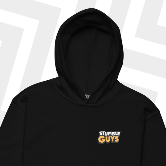 Black hoodie with 'Stumble Guys' logo on a white background