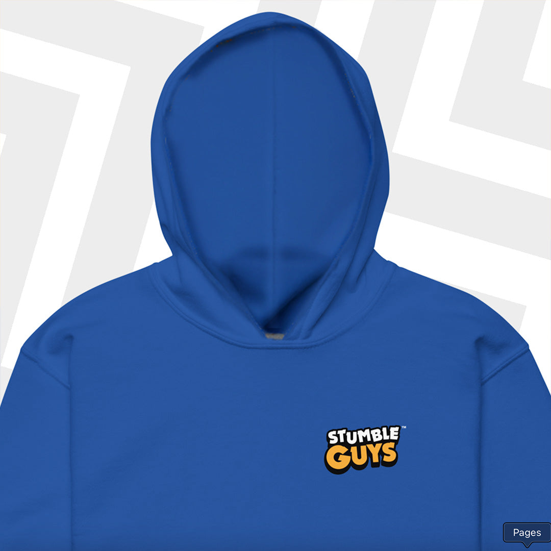 Blue hoodie with 'Stumble Guys' logo on a white background