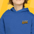 Load image into Gallery viewer, Person wearing a blue hoodie with 'Stumble Guys' logo on a yellow background
