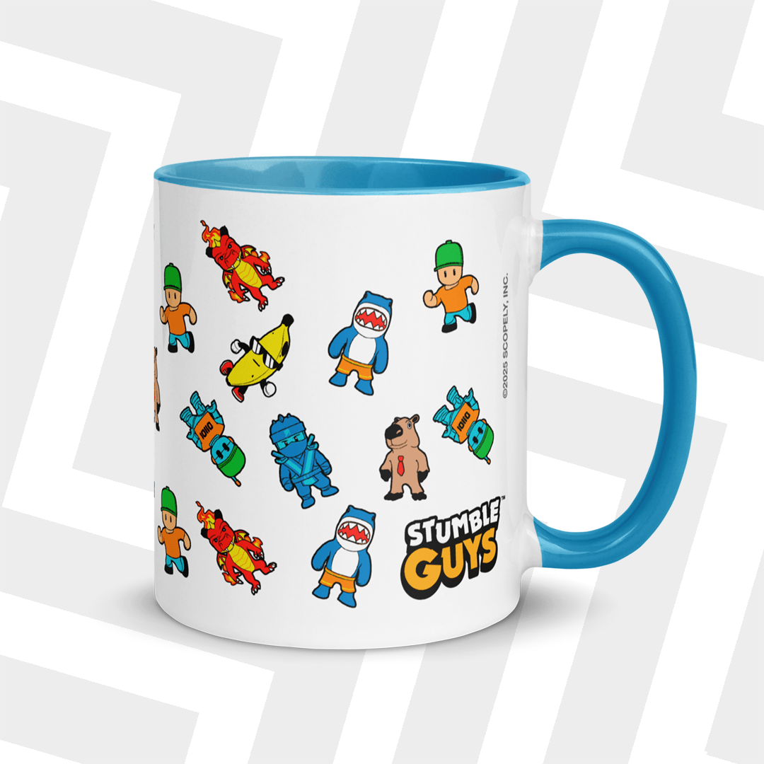 Mug with STumble Guys character illustrations and 'Stumble Guys' branding on a white background