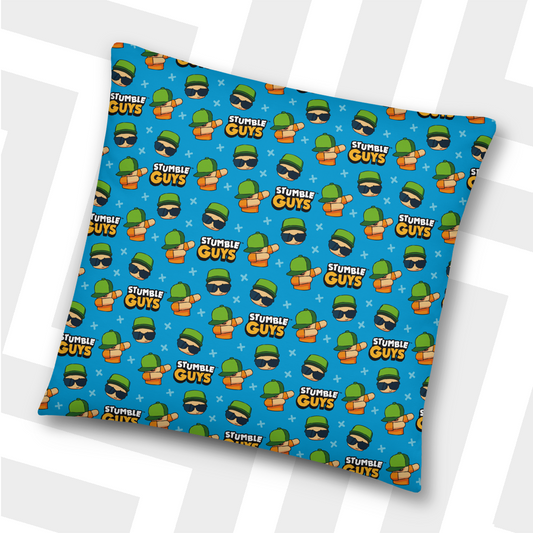 Pillow with 'Stumble Guys' pattern on a white background