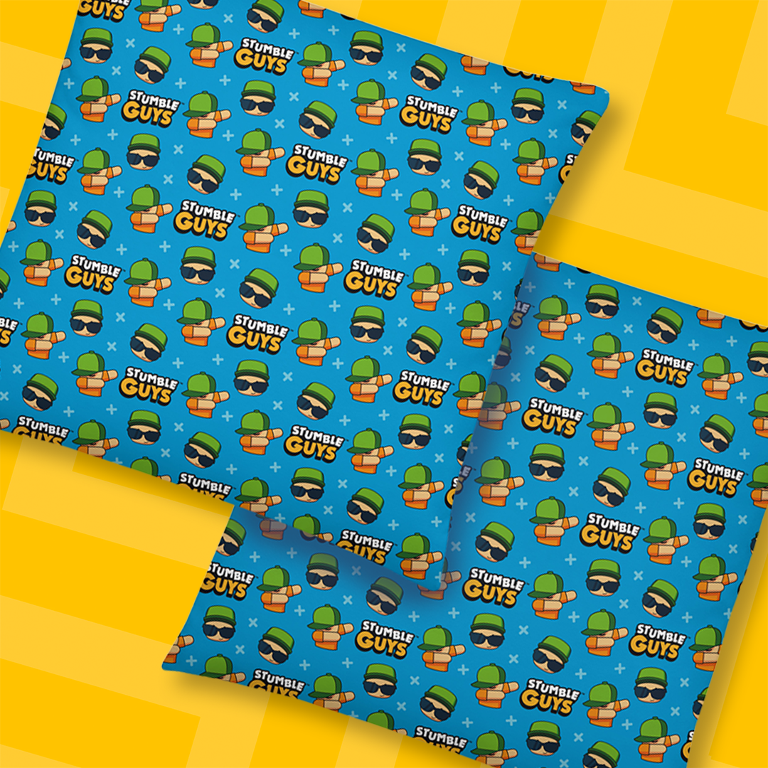 Stumble Guys pillow on a yellow background
