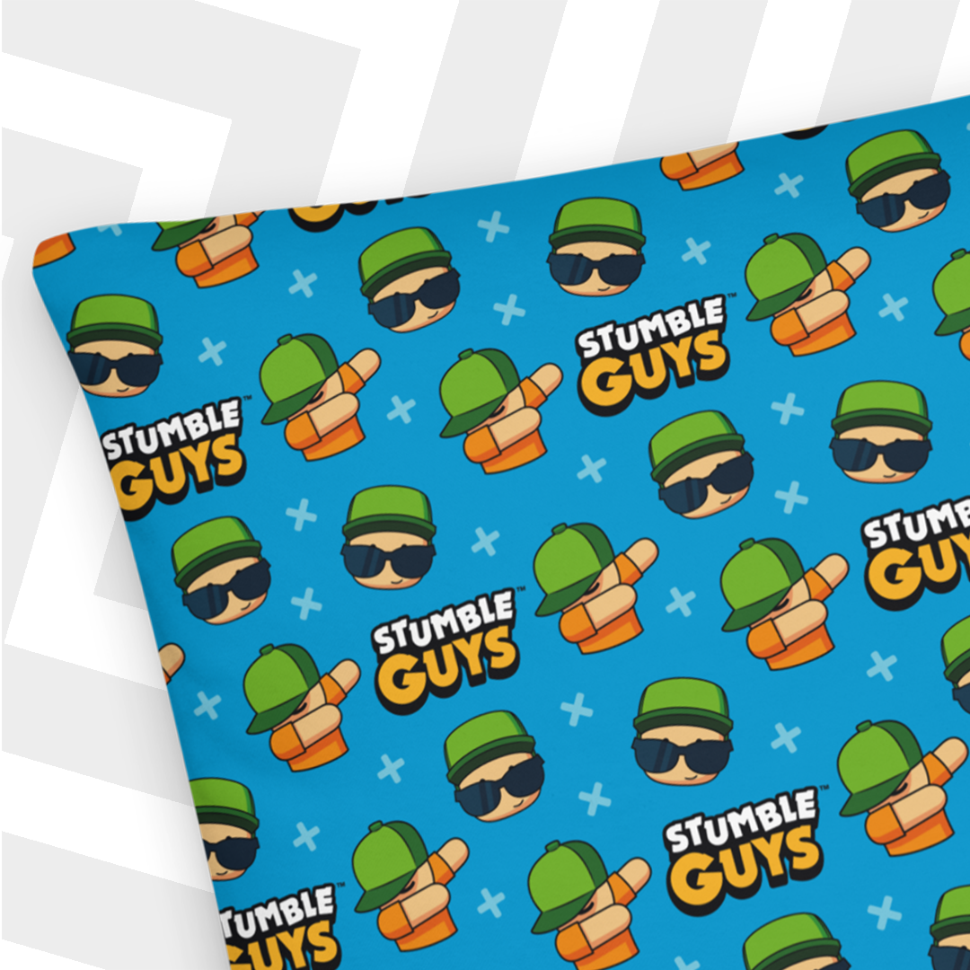 Stumble Guys pillow on a blue background