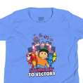Load image into Gallery viewer, Blue t-shirt with 'Stumble Guys' graphic and text on a white background
