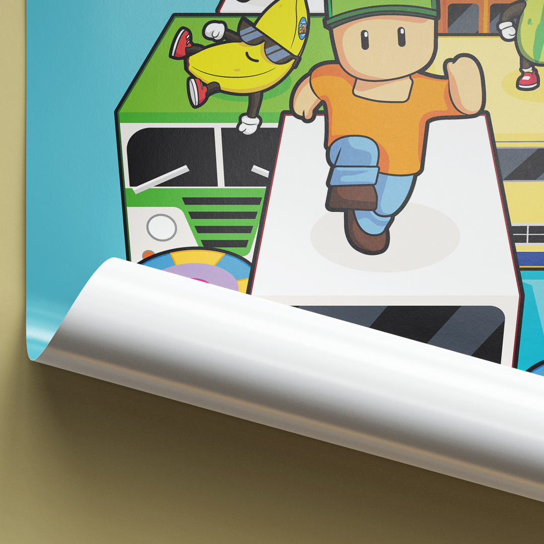 Stumble Guys poster on a light blue background