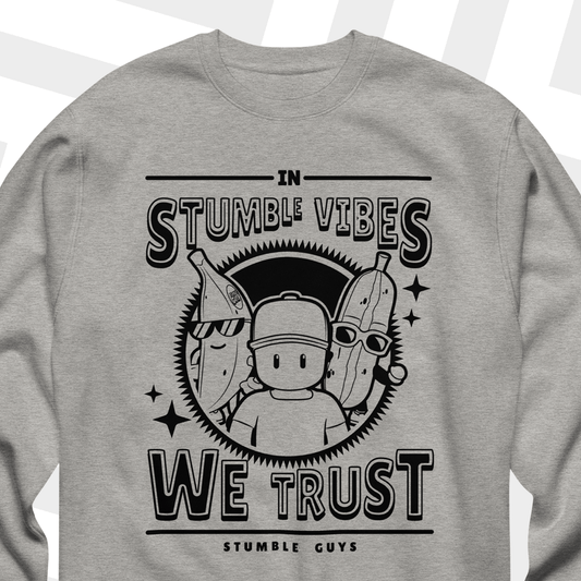 Gray sewatshirt with 'Stumble Guys' graphic on a white background