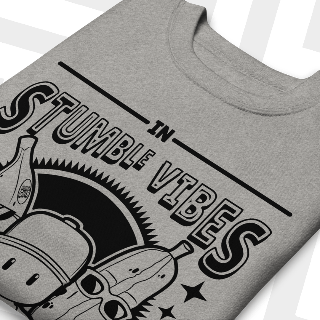 Gray sewatshirt with 'Stumble Guys' graphic on a white background